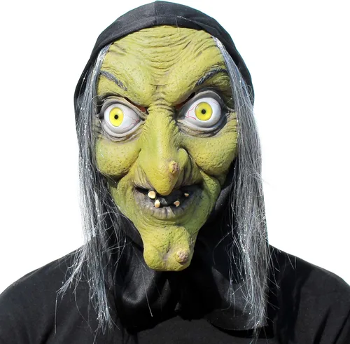 Miniatura 4 de PartyHop - Máscara de bruja de anciana - Disfraz de cosplay de terror aterrador de Halloween