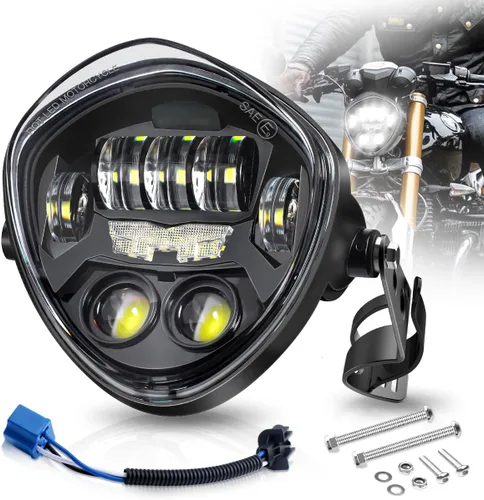 Miniatura 11 de 7 pulgadas LED redondo Faro delantero para motocicleta aprobado por DOT con carcasa de cubo de giro, señales giratorias DRL, soporte de montaje