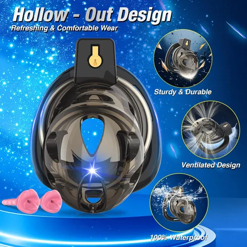 Miniatura 4 de Jaula de Castidad Masculina - Jaula de Pene Suave y Ligera con Anillos de 6 Tamaños, Correa Negra, Vibrador Controlado por App, Cómodo Dispositivo