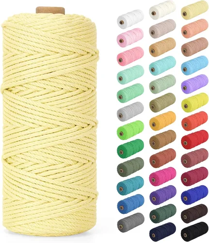Miniatura 102 de Cordón de macramé de 0.079 in x 380 yardas (1140 pies), cuerda de algodón natural para colgar en la pared, ganchos de plantas, manualidades, Beige