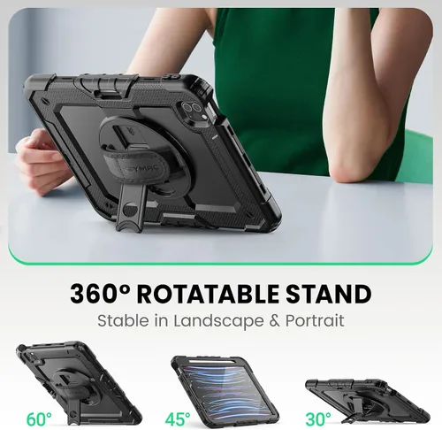 Miniatura 4 de SEYMAC Funda para iPad Pro 11 de 4ª, 3ª, 2ª, 1ª generación (2022/2021/2020/2018), funda protectora de cuerpo completo a prueba de golpes con Negro
