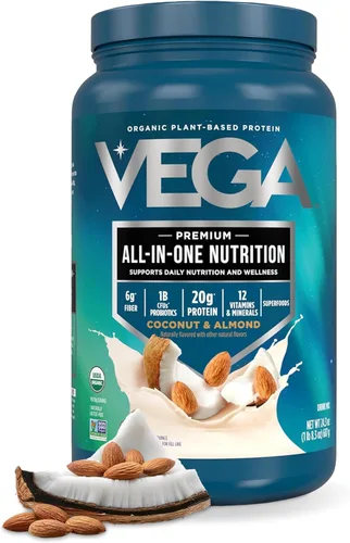 Miniatura 21 de Vega Todo en Uno Nutrición Orgánica - 20 g de proteína de guisante a base de plantas, vainilla francesa, 43 porciones, vitaminas A y C, probióticos