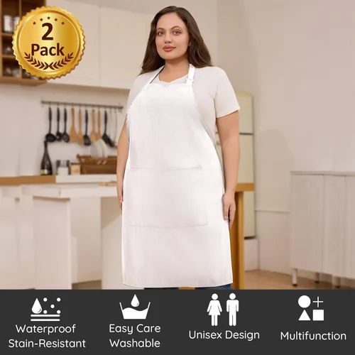 Miniatura 2 de 2 delantales de chef de talla grande, delantal profesional unisex con 2 bolsillos para cocinar, trabajar, hornear (tamaño más grande)