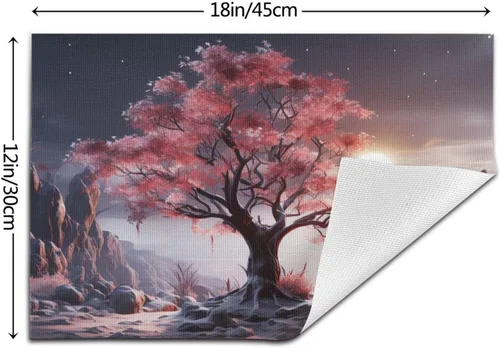 Miniatura 2 de 6 PCS PVC Placemats Set Place Mats Big Tree Growing on Pile of Stones Non-Slip Weave Place Mats 12" x 18" Farmhouse Table Mat Set for Family Dinners