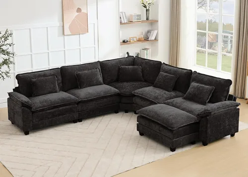 Miniatura 69 de Juego de sofá seccional modular de gran tamaño, sofá de nube convertible de asiento profundo, sofá esquinero grande en forma de L con cojines Beige