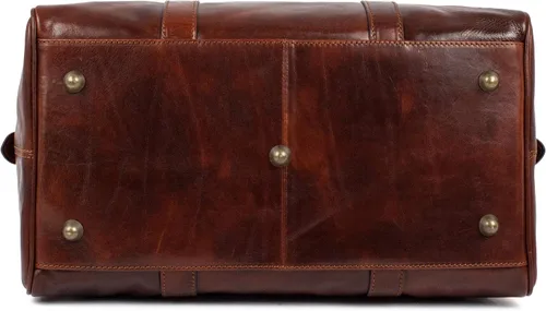 Miniatura 7 de Bolsa de lona pequeña de cuero de grano completo, bolsa de gimnasio para fin de semana unisex, color marrón, resistencia al tiempo, Marrón