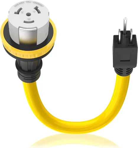 Miniatura 10 de Cable adaptador de caravana de 30 Amp a 15 Amp 110V, macho NEMA 5-15P a hembra TT-30R de alimentación eléctrica Dogbone con mango de agarre, listado
