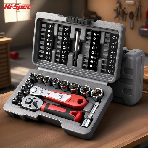 Miniatura 7 de Hi-Spec Juego de destornillador de trinquete de 48 piezas y juego de zócalos, trinquete mini de 0.6 cm y trinquete de liberación rápida, zócalos