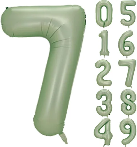Miniatura 14 de Globos de números verde salvia para decoración de fiesta de cumpleaños de 40 pulgadas, globo grande del número 0