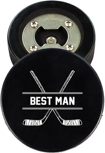 Miniatura 19 de Disco de hockey de acero inoxidable para abrebotellas, regalo para el mejor hombre padrinos de boda, disco impreso – Propuesta de disco de hockey