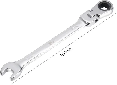 Miniatura 2 de uxcell Llave combinada métrica de trinquete de cabeza flexible de 0.394 in con extremo abierto, acabado cromado pulido, Cr-V