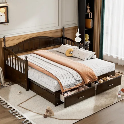Miniatura 3 de Harper & Bright Designs Sofá cama individual de los años 80 y 90 con nido, base de cama extensible con 2 cajones de almacenamiento, cabecera Blanco