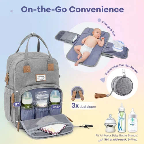 Miniatura 4 de RUVALINO - Mochila de pañales neutrales todo en uno para niños y niñas, mochila de viaje grande multifunción con cambiador portátil, correas