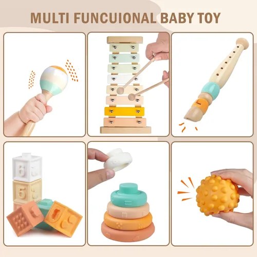 Miniatura 5 de Meytccve Juguetes para Bebés Juguetes Montessori para Bebés, Juguete de Instrumentos Musicales de Madera Bloques de Construcción Apilables, Juguetes
