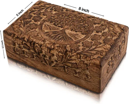 Miniatura 28 de Gran regalo de cumpleaños y inauguración de la casa, joyero de madera decorativo hecho a mano con talla del árbol de la vida, organizador, recuerdo