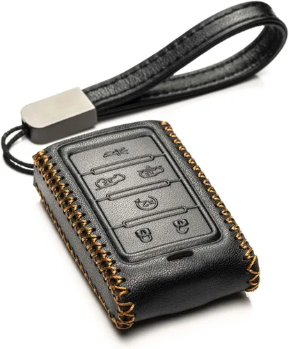 Miniatura 9 de Vitodeco Funda de cuero genuino para llavero inteligente compatible con Jeep Wagoneer, Grand Wagoneer, Grand Cherokee 2022-2025 (5 botones, negro)