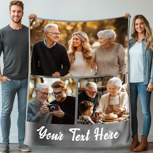 Miniatura 10 de Mantas personalizadas con 1 foto y texto impreso en Estados Unidos Manta personalizada con imagen de 30 x 40 pulgadas Mantas personalizadas