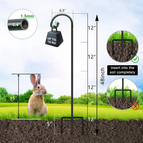 Miniatura 2 de FEED GARDEN Ganchos de pastor pequeños ajustables de 48 pulgadas para exteriores, gancho de jardín para linternas, ganchos de pastor para plantas
