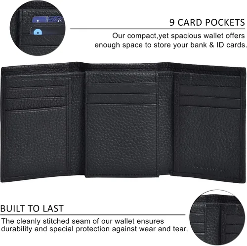 Miniatura 2 de Cartera de cuero para hombre, bloqueo RFID cartera de viaje inteligente con bolsillo frontal, delgada, color negro.