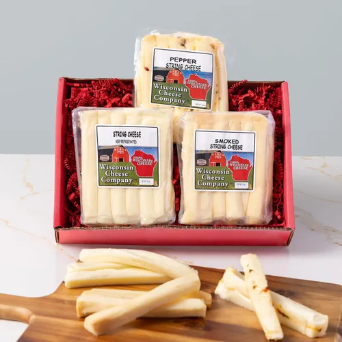 Wisconsin Cheese Company - Caja de regalo de queso 100% Wisconsin - Cuerda original, jalapeño y ahumada | Perfecto para fiestas, tableros de