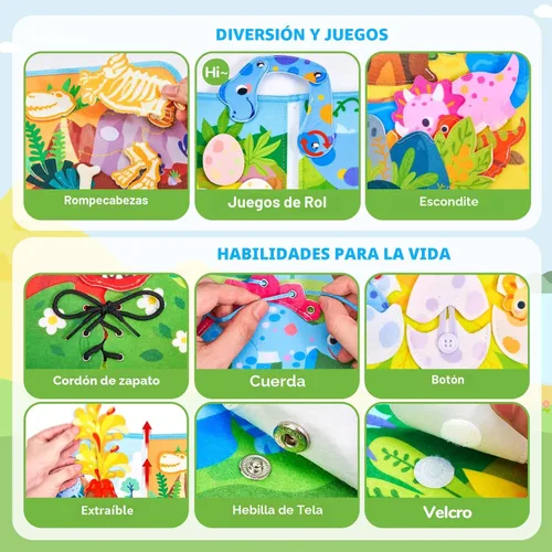 Miniatura 6 de JoyCat Libro Ocupado de Dinosaurios para Niños Pequeños, Tablero Ocupado para Niños de 2, 3, 4 y 5 Años - Juguete de Viaje Libro de Actividades