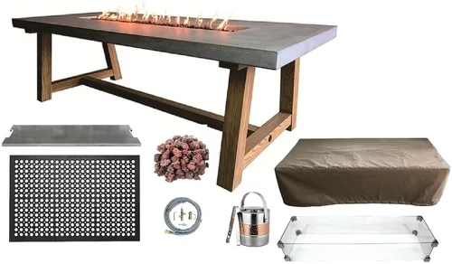 Miniatura 74 de Elementi+ Mesa de Fuego de Gas Colorado de Hormigón Fundido de 56" Rectangular, Hoguera al Aire Libre con Ignición Electrónica Incluye Cubierta