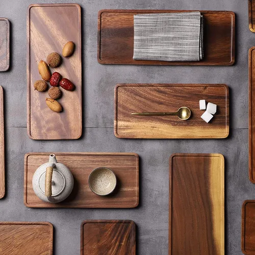 Miniatura 8 de Vandroop Mini bandeja de madera para servir, pequeña bandeja de madera para té y café (juego de 2, M)