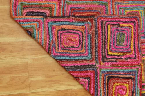 Miniatura 8 de Natural Jute Collection - Alfombra cuadrada de 3 x 3 pies, alfombra de yute trenzada a cuadros multicolor de 0.27 pulgadas de grosor, ideal
