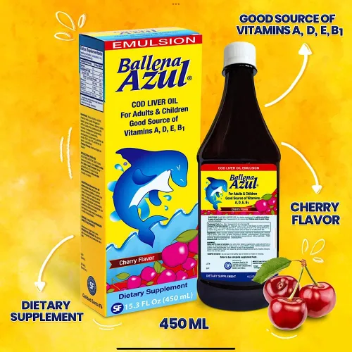 Miniatura 3 de Ballena Azul Aceite de Hígado de Bacalao para Adultos y Niños, Aceite de Hígado de Bacalao para adultos y niños, vitaminas A, D, E, B1, suplemento