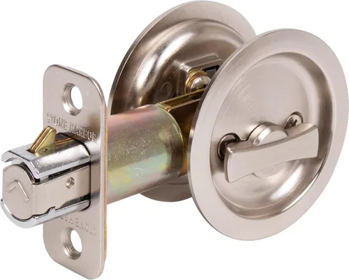 Miniatura 3 de Stone Harbor Hardware Cerradura de puerta de bolsillo redondo, función de entrada, fondo de 2-3/8", níquel satinado