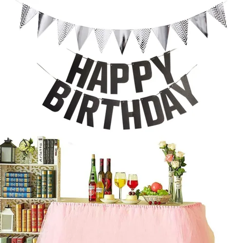Miniatura 3 de Juego de decoraciones de fiesta de cumpleaños número 15 para niñas, niños, mujeres y hombres, pancarta negra con letras de feliz cumpleaños