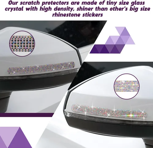 Miniatura 5 de Paquete de 10 calcomanías reflectantes para manija de puerta con diamantes de imitación para automóvil, universal, espejo retrovisor lateral