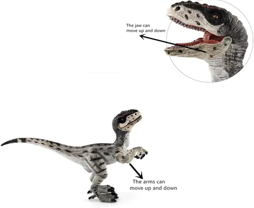 Miniatura 5 de Figura de velociraptor de juguete de dinosaurio con mandíbula y manos móviles, figura de acción de Raptor con detalle de regalo y colección Dinos
