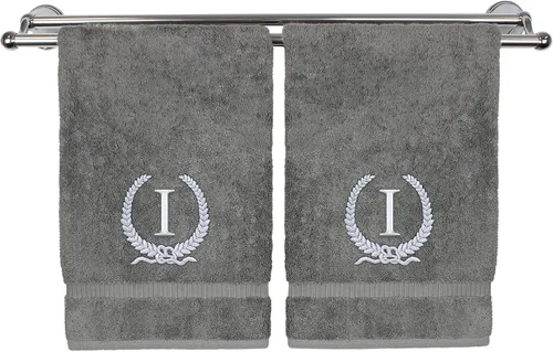 Miniatura 130 de Toalla de mano con monograma, regalo personalizado, 16 x 30 pulgadas, diseño de corona dorada bordada con letra blanca en toalla negra, extra