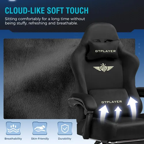 Miniatura 4 de GTPLAYER Silla de juegos grande y alta de tela con cojín de resorte de bolsillo, silla ergonómica de computadora de respaldo alto con reposapiés