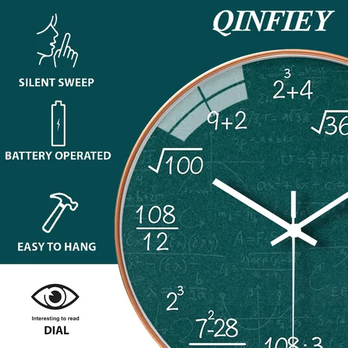Miniatura 3 de QINFIEY Reloj de Pared de Matemáticas de 12 Pulgadas Silencioso Sin Tictac con Movimiento de Cuarzo de Calidad para Oficina, G2