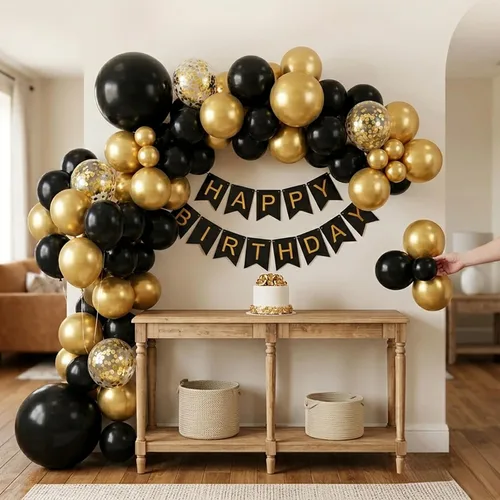 Miniatura 6 de 113pcs Black and Gold Balloon Garland Arch Kit, 18 12 10 5 Inch Black Metallic Gold Confetti Latex Balloons for 2026 Graduation Decorations Class of