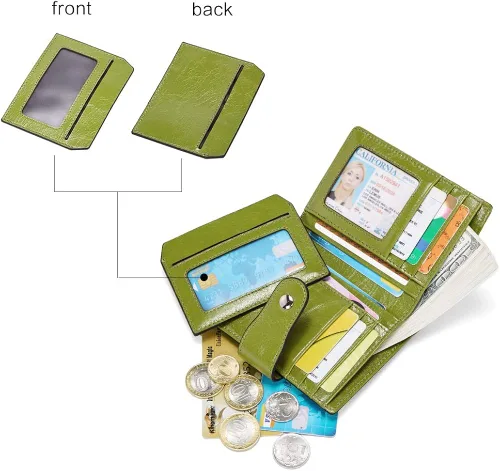 Miniatura 2 de BOSTANTEN - Billetera de cuero para mujer con bloqueo RFID, pequeña, con cremallera, de bolsillo, para tarjetas, con ventana para documento