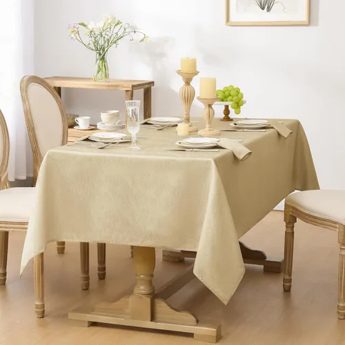 Miniatura 3 de Softalker Mantel rectangular de jacquard, diseño de remolinos, impermeable, resistente a las manchas, sin arrugas, tela de gran peso para Beige