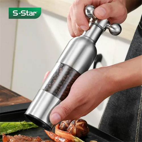 Miniatura 3 de Molinillo de sal y pimienta, grifo manual de acero inoxidable con asa, grosor ajustable recargable, para el hogar, restaurante, barbacoa, plata, M