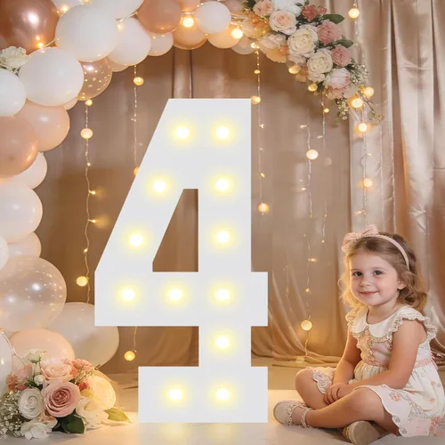 Miniatura 10 de Pooqla Letras y Números Decorativos con Luces LED, Letras y Números de Neón de Plástico Blanco para Decoración de Fiestas, Bodas, Funciona