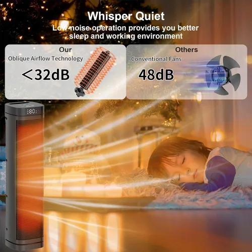 Miniatura 6 de Calentador de espacio para uso en interiores - Calentadores eléctricos de 24 pulgadas y 1500 W con termostato, oscilación de 70°, 5 modos, control