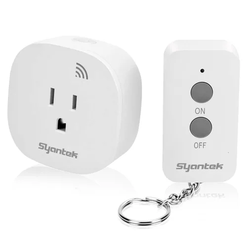 Syantek Interruptor de luz inalámbrico con control remoto para electrodomésticos, interruptor de salida remoto de largo alcance de 200 pies, mini