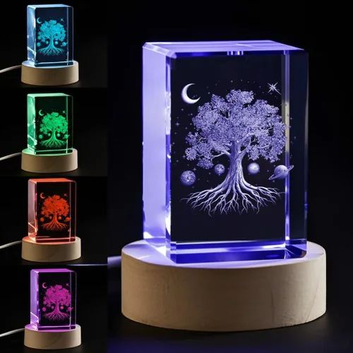 Lámpara de cristal del árbol de la vida 3D, base de luz cambiante, regalos del árbol de la vida para mujeres, celta, Navidad, regalo de cumpleaños,