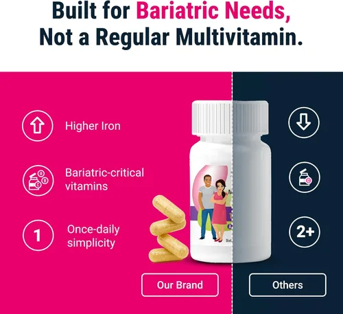 Miniatura 6 de BariatricPal Multivitamínico UNO 1 por día! Cápsula multivitamínica bariátrica con 45 mg de hierro Cápsula fácil de tragar Vitamina