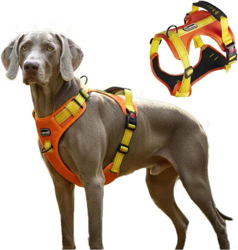 Miniatura 17 de Arnés táctico para perro de tamaño M sin tirones, con asa y ribete reflectante, arnés ajustable para el pecho con clips de correa delantera y Caqui