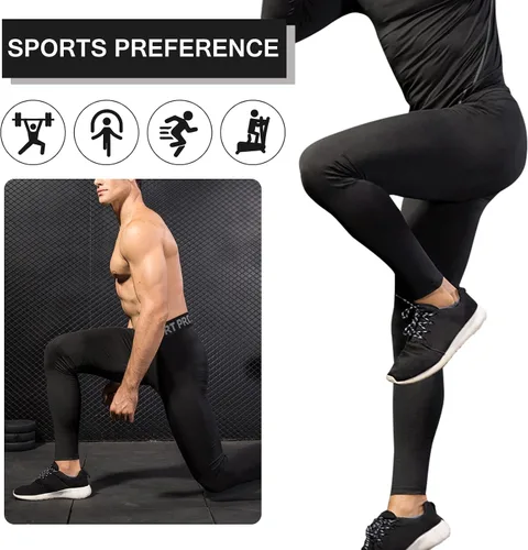 Miniatura 8 de Pantalones de compresión para hombre, mallas de compresión de una pierna para baloncesto, capri 3/4, leggings atléticos, capa base de secado fresco