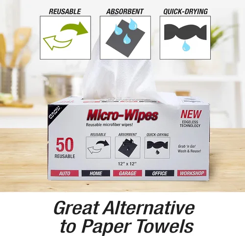Miniatura 5 de Eurow Paños de limpieza y secado de microfibra de 200 GSM con caja dispensadora, reutilizables, sin rayas, sin arañazos, ultra absorbentes, sin