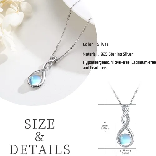 Miniatura 4 de Twoowl Collar de nudo celta de plata de ley 925 collar con colgante irlandés de buena suerte joyería de piedra lunar infinita regalos para mujeres