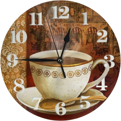 Reloj de pared de café, vintage, redondo, funciona con pilas, decorativo, silencioso, sin tictac, fácil de leer para decoración del hogar, sala de